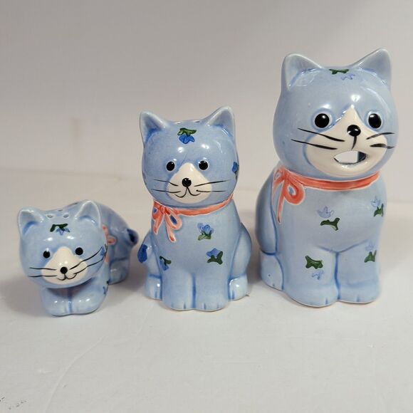 Otagiri Other - Vtg Otagiri Ceramic Blue Cat Salt & Pepper Shaker & Creamer Set 1980's